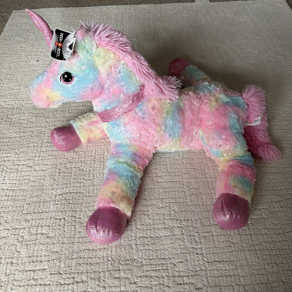 Peek A Boo Toy Company Pink Sparkle Hearts Plush Unicorn With Tags Large 20 Inch